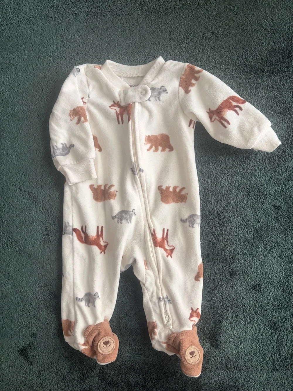 Carter's Cream Footed One-Piece with Fox & Bear Print